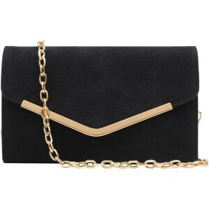 🆕Women Black Clutch Purse Evening Bag Envelope With Detachable Chain Handbag